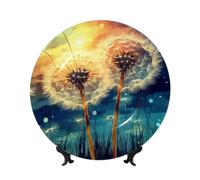 Assiettes décoratives en porcelaine anglaise de 17,8 cm avec support de présentation, motif pissenlit, plaque de peinture, ornements en céramique, artisanat d'art, assiette ronde en porcelaine pour