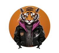 Assiettes décoratives en porcelaine anglaise de 17,8 cm avec support de présentation, motif tigre dans une veste en cuir, ornements en céramique, artisanat d'art, assiette ronde en porcelaine pour