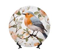 Assiettes décoratives en porcelaine anglaise de 20,3 cm avec support de présentation, imprimé floral, rouge-gorge, oiseau en céramique, ornements en céramique, assiette ronde en porcelaine pour