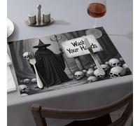 Assiettes décoratives sorcière avec crânes et panneau « Wash Your Hands » - Sets de table de Pâques - Qualité supérieure - Cuisine et salle à manger (1 pièce)