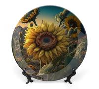 Assiettes décoratives, Sunrise Tournesol Jardin Assiette à dîner en céramique avec présentoir, décoration murale à suspendre pour salon, salle à manger, cuisine, ménage 17,8 cm