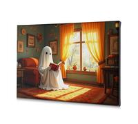 Assiettes décoratives sur toile « A Ghost Reads A Book In A Cozy Autumn Theme Room » - Décoration murale pour salle de bain (40 x 60 cm)