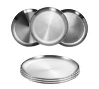 Assiettes en acier inoxydable 6 pièces assiettes rondes en acier inoxydable Φ20 cm sans BPA, plat à gâteau plateau à viande, assiette à riz pour le camping pique-nique randonnée cuisine fête