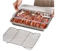 Assiettes En Acier Inoxydable Assiette carrée épaisse en acier inoxydable, assiette for plats froids, for cuisson vapeur, multi-usages for barbecue, 3/2 pièces pour Cuisine, Salle à Manger(3pcs)