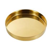 Assiettes en Acier Inoxydable Plateau de rangement rond en acier inoxydable for fruits et aliments, assiette profonde avec poignée, moules à gâteaux, à pain, plat de cuisson(Golden no ear,28cm)