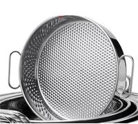 Assiettes en Acier Inoxydable Plateau de rangement rond en acier inoxydable for fruits et aliments, assiette profonde avec poignée, moules à gâteaux, à pain, plat de cuisson(Scale bottom 2 ear,38cm)