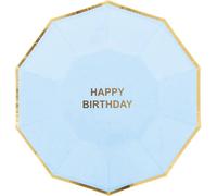 Assiettes en carton, 18 cm, Happy Birthday, paquet de 6, bleu clair