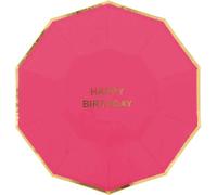 Assiettes en carton, 18 cm, Happy Birthday, paquet de 6, rose