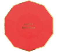 Assiettes en carton, 18 cm, Happy Birthday, paquet de 6, rouge