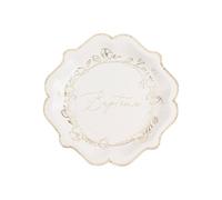 Generique Assiettes en carton Baptême Végétal Or 23 cm Crème - 8 pièces