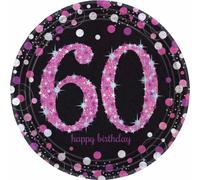 Assiettes en carton Amscan avec inscription 60 Joyeux anniversaire, pack de 8 SG9885 (taille unique) (noir/rose)
