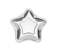 Assiettes en carton en forme d'étoile 18cm argent, set de 6