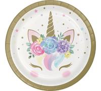 Assiettes en carton licorne fête de la licorne 8 pièces pastel-or-blanc 18 cm