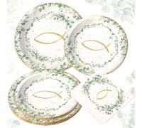 Assiettes en carton pour communion, confirmation, décoration de table en forme de poisson, vaisselle de fête, décoration de table pour baptême, confirmation, communion (vert)