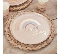 Ginger Ray Happy Everything Lot de 8 assiettes en papier imprimé arc-en-ciel pastel