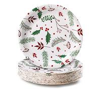 Assiettes en papier pour fête, lot de 50, assiettes jetables pour fête de Noël, motif houx de Noël, assiettes à dîner de 23 cm