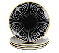 Assiettes en porcelaine - Intirilife - Rayé - Noir Blanc - 20.5 cm - Lot de 4 pièces