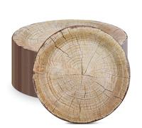 Assiettes jetables 50 pièces : Assiettes rondes en carton de 9 pouces, assiettes de fête aspect bois, assiettes effet grain de bois pour fête, anniversaire, mariage - Vaisselle de fête (Ø 23 cm)