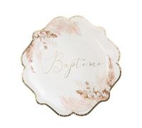 8 assiettes carton baptême fleur de coton 23cm - artifetes 93741 Blanc
