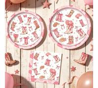 Assiettes jetables en forme de rodéo avec nœud rose