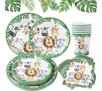 Assiettes Jetables Jungle Animals - 96pcs Safari thème Vaisselle Gobelets Jetables Vaisselle Jetable Serviette pour Fête De Mariage Baby Shower Fête prénatale, Anniversaire, Fête à Thème Jungle