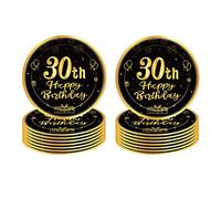 Assiettes Jetables Noir Gold 9 Pouces - Kit Vaisselle Anniversaire 30 Ans - Dessert et Fêtes