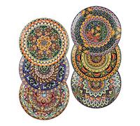 Assiettes Plate Set, Assiette Coloré en Porcelaine 6 Pièces pour 6 Personnes - 27cm, Lot de 6 Assiettes Multicolore pour Dessert/Salade/Fruit/Gâteau - Style Bohème