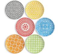Assiettes Plates - Assiette Dessert Porcelaine - Lot de 6 Assiette Multicolore à Salade | Fruit | Hors-d'œuvre| Petit Déjeuner - 20.3 cm