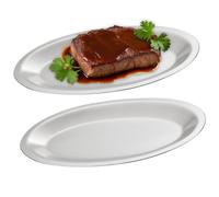Assiettes Plates délicate,Ovoïde,plates en acier inoxydable, 25x15cm, set de 2,argentée