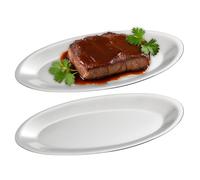 Assiettes Plates délicate,Ovoïde,plates en acier inoxydable, 27x17cm, set de 2,argentée