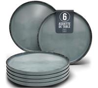 Assiettes plates en grès Rustic - Lot de 6 - Vaisselle style maison de campagne Pure Living pour le dîner et les repas principaux - Passe au lave-vaisselle - Vert menthe