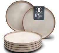 Assiettes plates en grès Rustic - Lot de 6 - Vaisselle style maison de campagne Pure Living pour le dîner et les repas principaux - Passe au lave-vaisselle - Beige