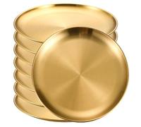 Assiettes Plates en Métal Lot de 8 plateaux ronds en acier inoxydable dorés peu profonds 14/17/20/23/26 cm, assiettes camping, barbecue, pique-nique, ustensiles cuisine(8Pcs Gold 23cm)