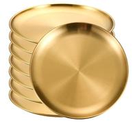 Assiettes Plates en Métal Lot de 8 plateaux ronds en acier inoxydable dorés peu profonds 14/17/20/23/26 cm, assiettes camping, barbecue, pique-nique, ustensiles cuisine(8Pcs Gold 26cm)