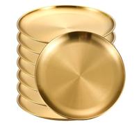 Assiettes Plates en Métal Lot de 8 plateaux ronds en acier inoxydable dorés peu profonds 14/17/20/23/26 cm, assiettes camping, barbecue, pique-nique, ustensiles cuisine(8Pcs Gold 20cm)