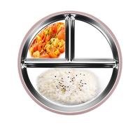 Assiettes Pour En Acier Inoxydable - Assiettes À Ventouse En Silicone, Plateau Alimentaire En Métal, Plateau De Service Divisé Antiadhésif, Plats En Métal Pour Légumes, Fruits, Viande, Dîner D