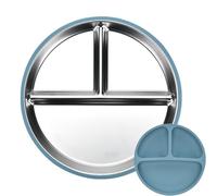 Assiettes Pour En Acier Inoxydable - Assiettes À Ventouse En Silicone, Plateau Alimentaire En Métal, Plateau De Service Divisé Antiadhésif, Plats En Métal Pour Légumes, Fruits, Viande, Dîner D