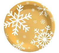 Assiettes rondes à dessert en carton de 18 cm - Vaisselle de Noël sur le thème du flocon de neige doré - Lot de 8 - Noël (Assiette dorée)
