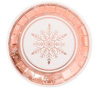 Assiettes rondes en carton de 23 cm - Vaisselle de Noël sur le thème du flocon de neige Or rose - Lot de 6 pièces - Noël (assiette)