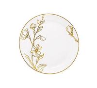 Assiettes Rondes Lavables Blanc Fleur Dorée, Taille au Choix avec Bordure Dorée, 10 Pièces, Grande 26cm - Petite 19cm, Plastique PVC Brillant, Lavable au Lave-vaisselle, Décoration Mariage (19 cm)