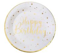 Assiettes - SANTEX - Happy Birthday - Métallisé - Blanc/Or - 22,5 cm de diamètre
