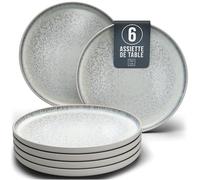 Assiettes Service de Table: Ensemble de 6 grandes assiettes en grès Ibiza - élégantes, compatibles lave-vaisselle et micro-ondes - Service vaisselle 6 personnes, Pure Living beige clair