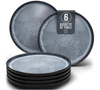 Assiettes Service de Table: Ensemble de 6 grandes assiettes en grès Ibiza - élégantes, compatibles lave-vaisselle et micro-ondes - Service vaisselle 6 personnes, Pure Living bleu fumé