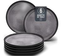 Assiettes Service de Table: Ensemble de 6 grandes assiettes en grès Ibiza - élégantes, compatibles lave-vaisselle et micro-ondes - Service vaisselle 6 personnes, Pure Living gris foncé