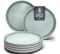 Assiettes Service de Table: Ensemble de 6 grandes assiettes en grès Ibiza - élégantes, compatibles lave-vaisselle et micro-ondes - Service vaisselle 6 personnes, Pure Living turquoise