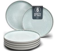 Assiettes Service de Table: Ensemble de 6 Grandes Assiettes en grès Ibiza - élégantes, compatibles Lave-Vaisselle et Micro-Ondes - Service Vaisselle 6 Personnes, Pure Living Beige-Bleu