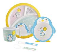 Assiettes Service de Table - Service de table pour Enfants - Comprend assiette, bol, tasse, fourchette et cuillère, ustensiles de cuisine, Sans BPA (Pingouin)