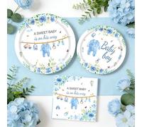 assiettes serviettes bleues pour fête bébé accessoires révélation genre | assiettes serviettes bleues pour fête bébé accessoires révélation genre dix invités un petit garçon arrive