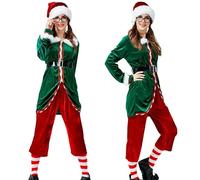 Assistant Costume - Festive Uniform, Animated Costume | Assistant Green Tunic Outfit, Flared Shirt Ornament For Men, Pants, Socks, And Beard Set, Costumes Accessory For December Celebrations