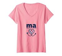 Assistant médical : MA donnant aux médecins Une Bonne Humeur T-Shirt avec Col en V, Femme, Rose, L